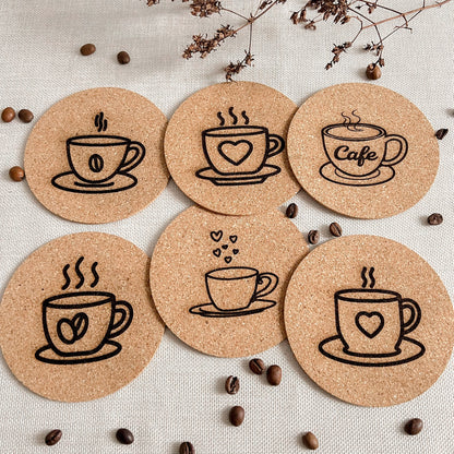 Untersetzer aus Kork - Kaffee Motive - Lasergraviert
