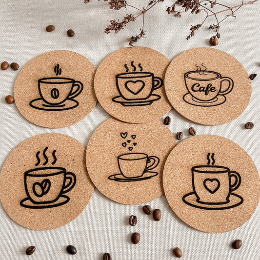 Untersetzer aus Kork - Kaffee Motive - Lasergraviert