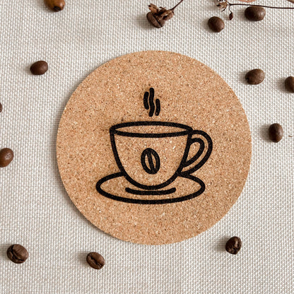 Untersetzer aus Kork - Kaffee Motive - Lasergraviert