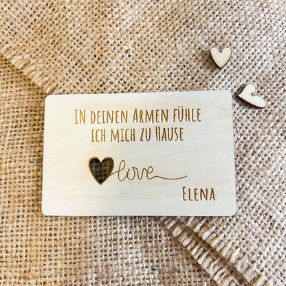 Liebesvisitenkarte mit Umschlag - Holz - Lasegraviert