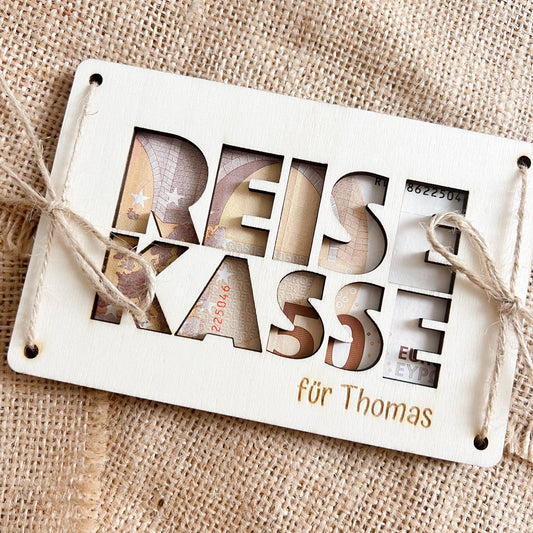 Geschenkkarte - Reisekasse Text - Lasergraviert