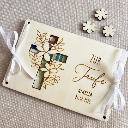 Geschenkkarte zur Taufe - Kreuz - Lasergravur