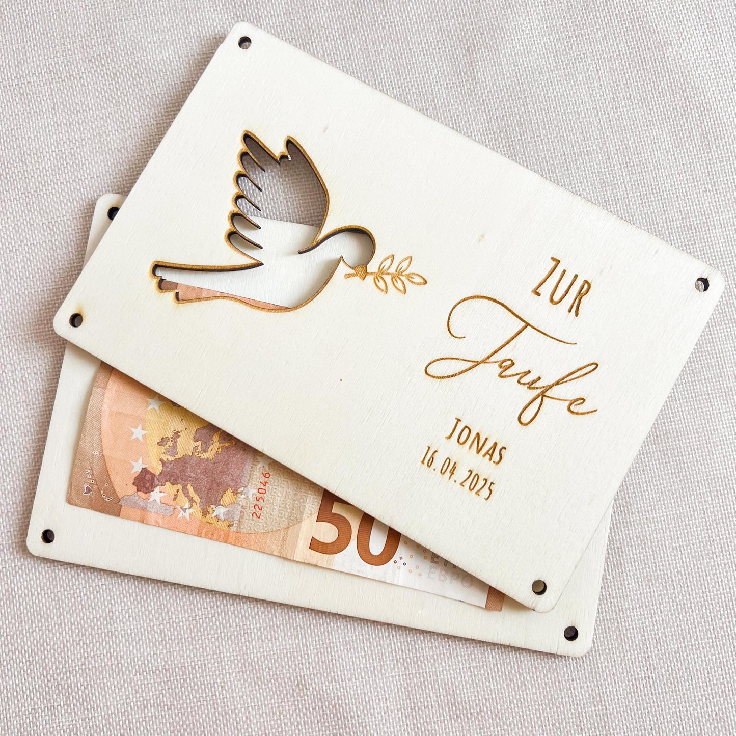 Geschenkkarte zur Taufe - Taube - Lasergravur
