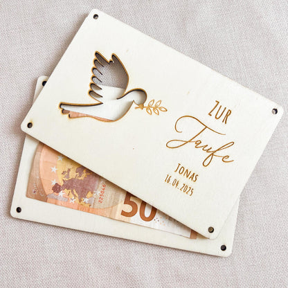 Geschenkkarte zur Taufe - Taube - Lasergravur