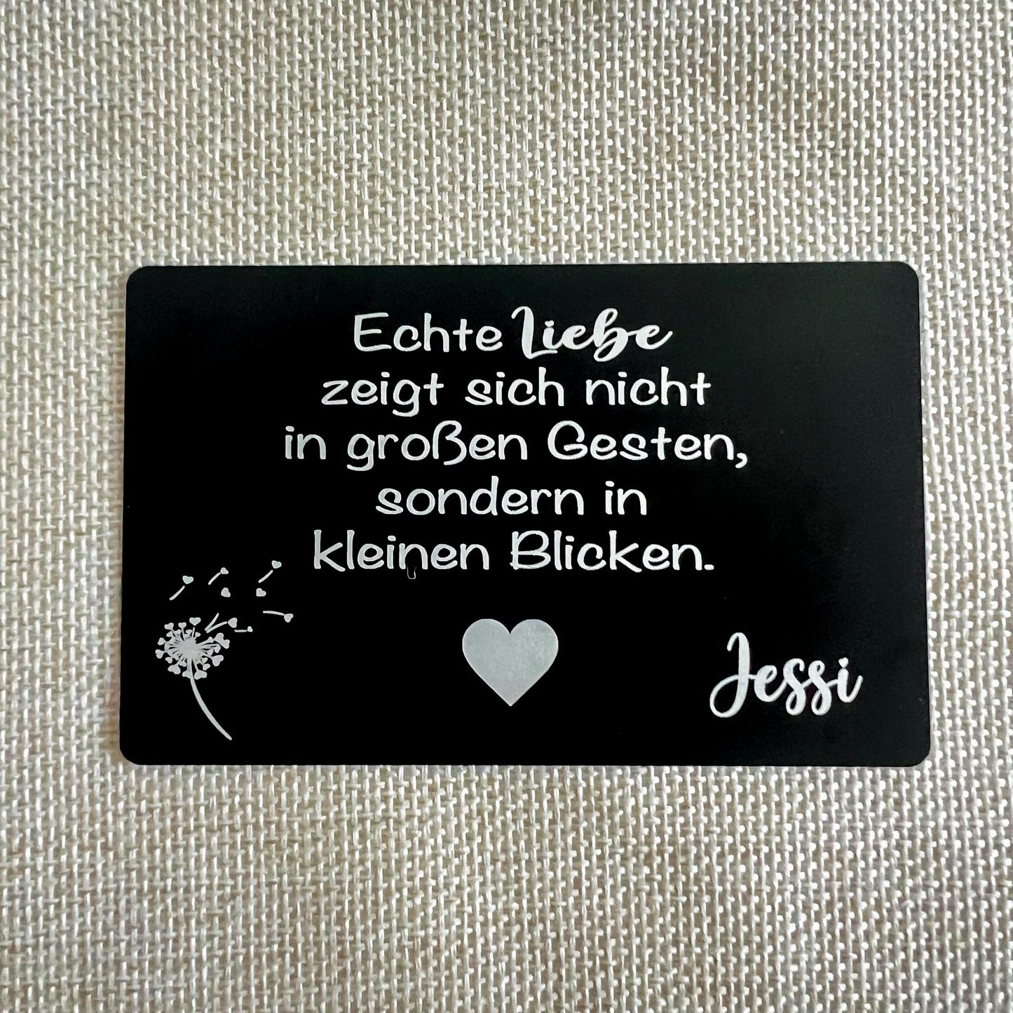 Liebesvisitenkarte mit Umschlag - Alu schwarz - Lasegraviert