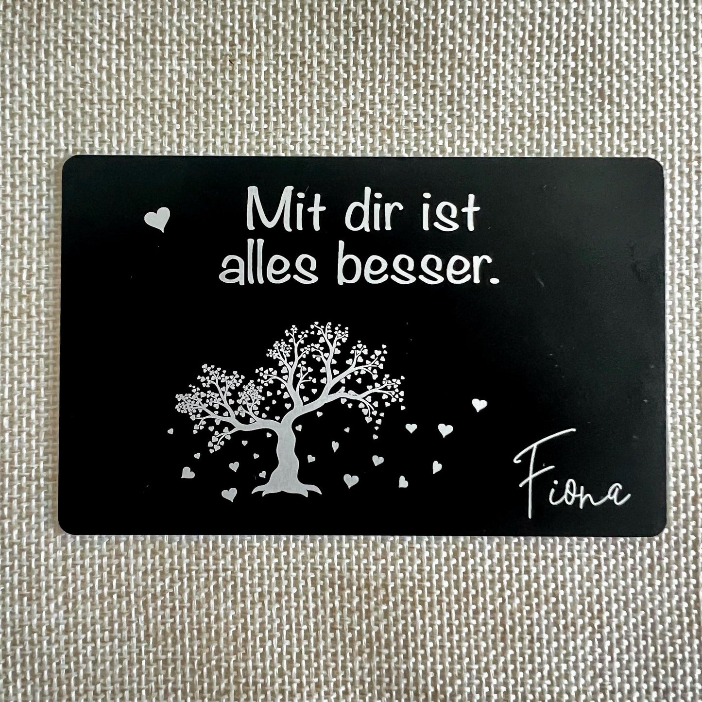 Liebesvisitenkarte mit Umschlag - Alu schwarz - Lasegraviert