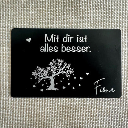 Liebesvisitenkarte mit Umschlag - Alu schwarz - Lasegraviert