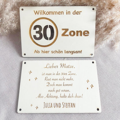 Geburtstagskarte - 30er Zone - Lasergraviert