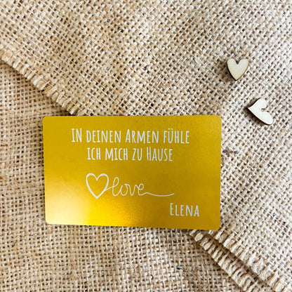 Liebesvisitenkarte mit Umschlag - Alu Gold - Lasegraviert