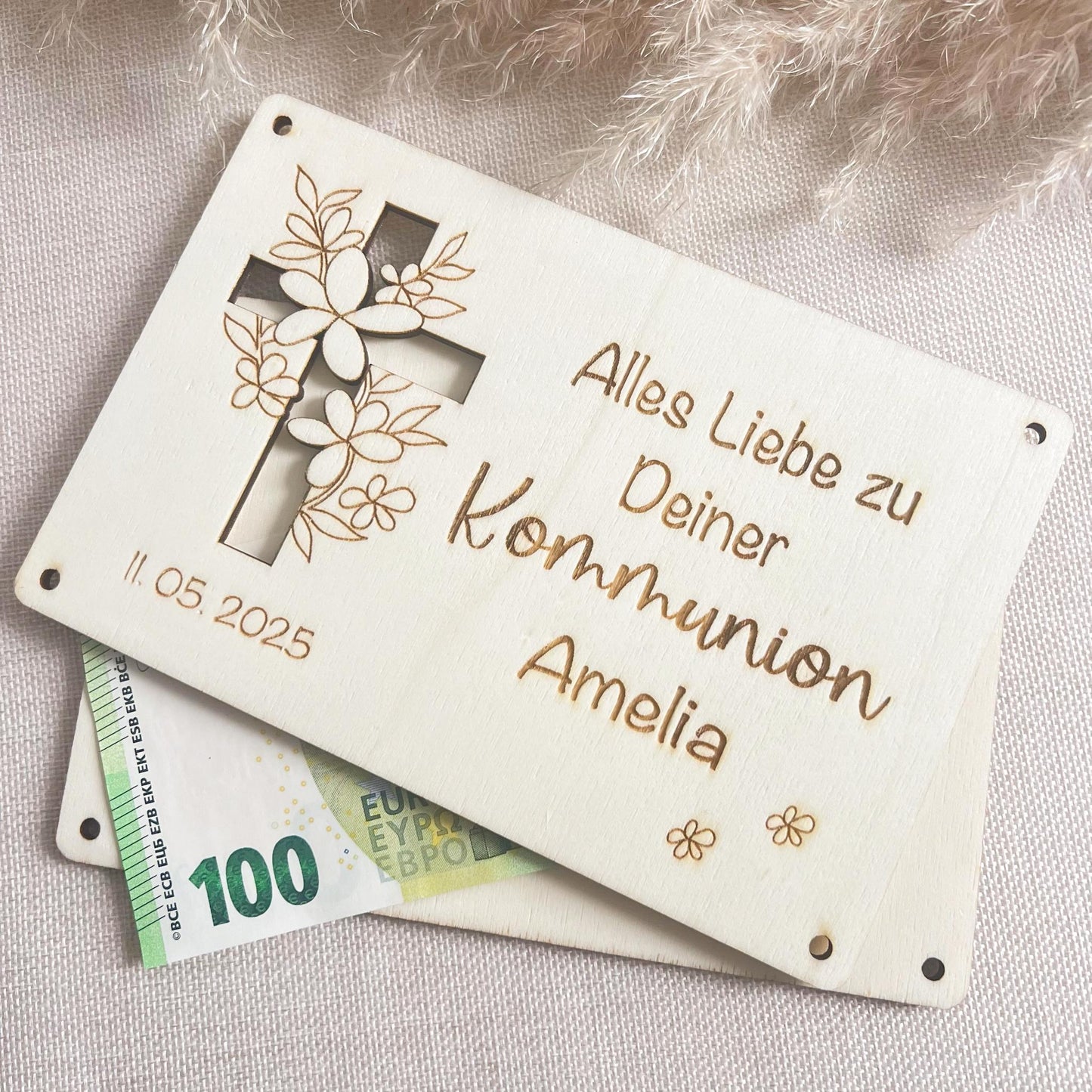 Geschnekkarte Kommunion Konfirmation Firmung - Kreuz - Lasergraviert