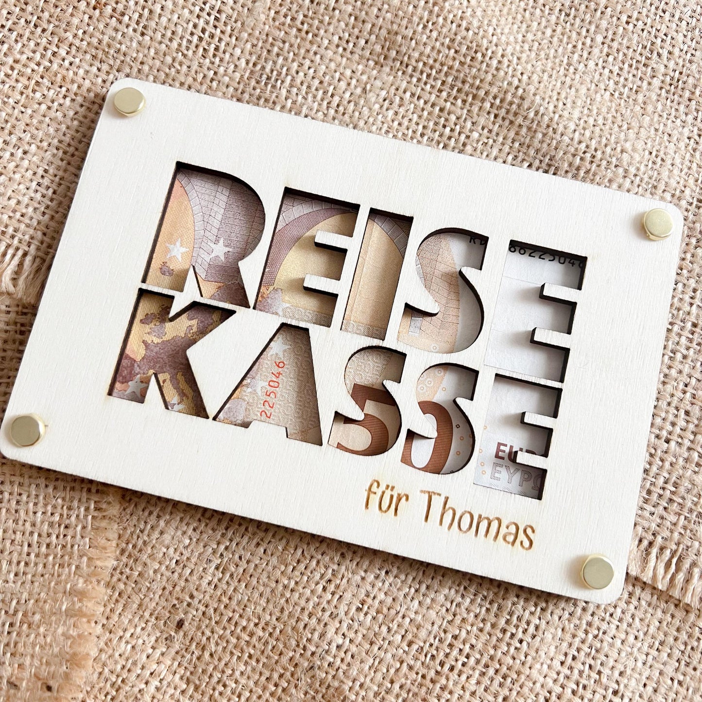 Geschenkkarte - Reisekasse Text - Lasergraviert