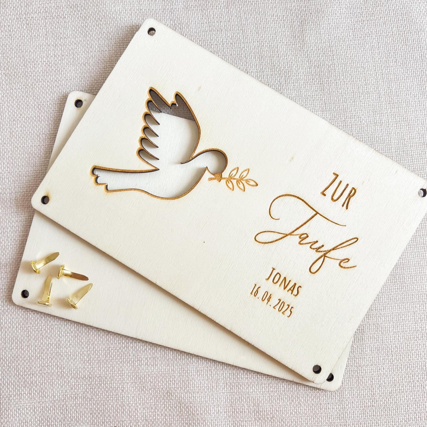 Geschenkkarte zur Taufe - Taube - Lasergravur