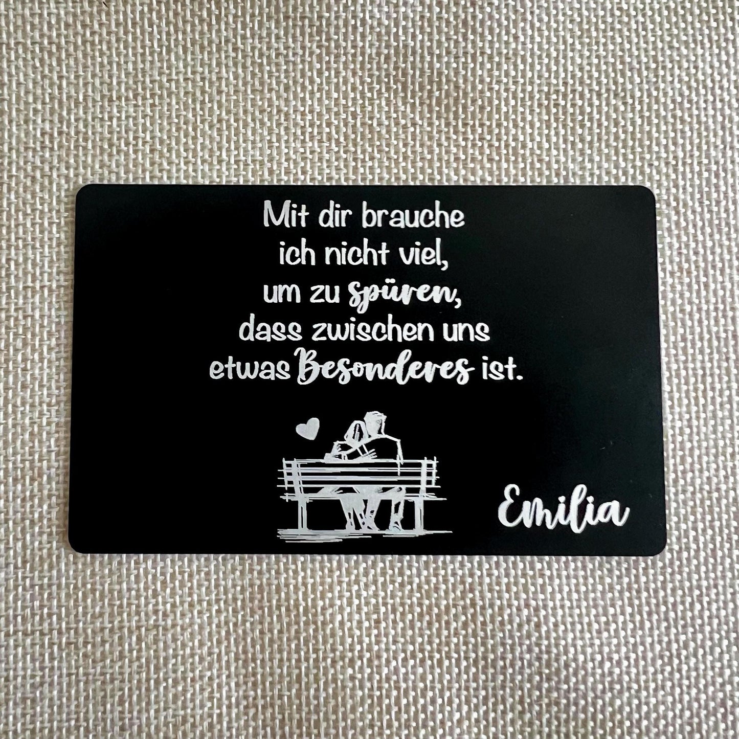 Liebesvisitenkarte mit Umschlag - Alu schwarz - Lasegraviert