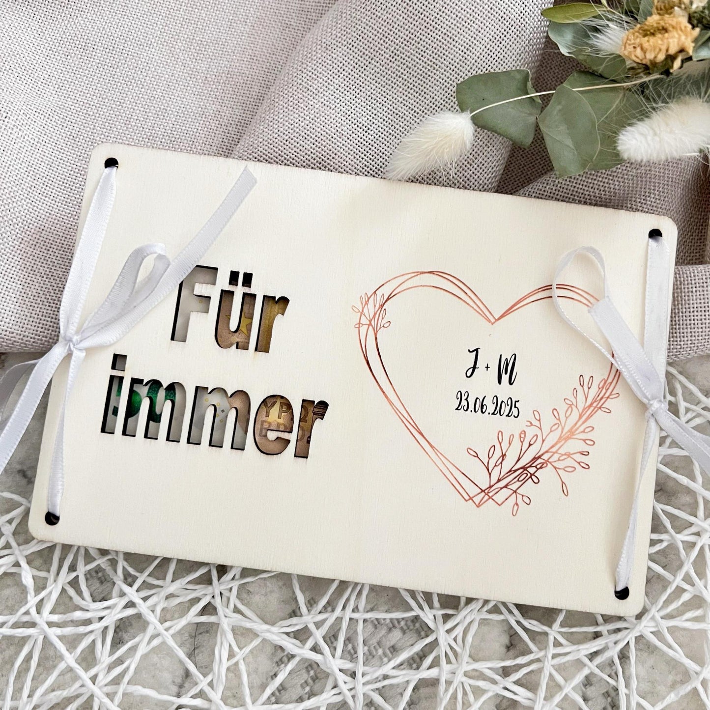 Geschenkkarte Hochzeit - Herz - Lasergraviert