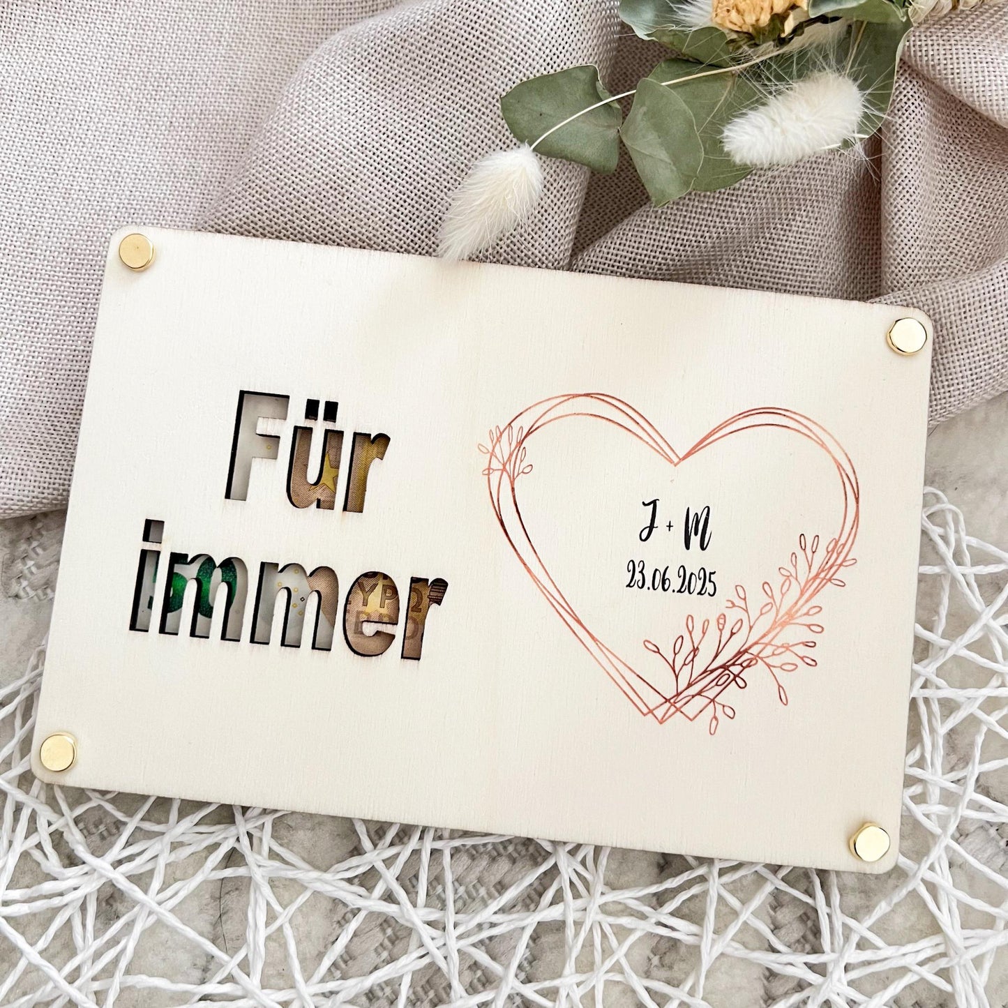 Geschenkkarte Hochzeit - Herz - Lasergraviert