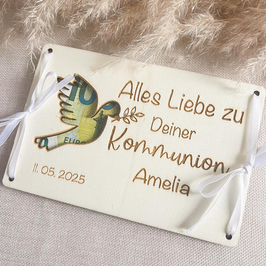 Geschenkkarte zur Kommunion - Taube - Lasergravur