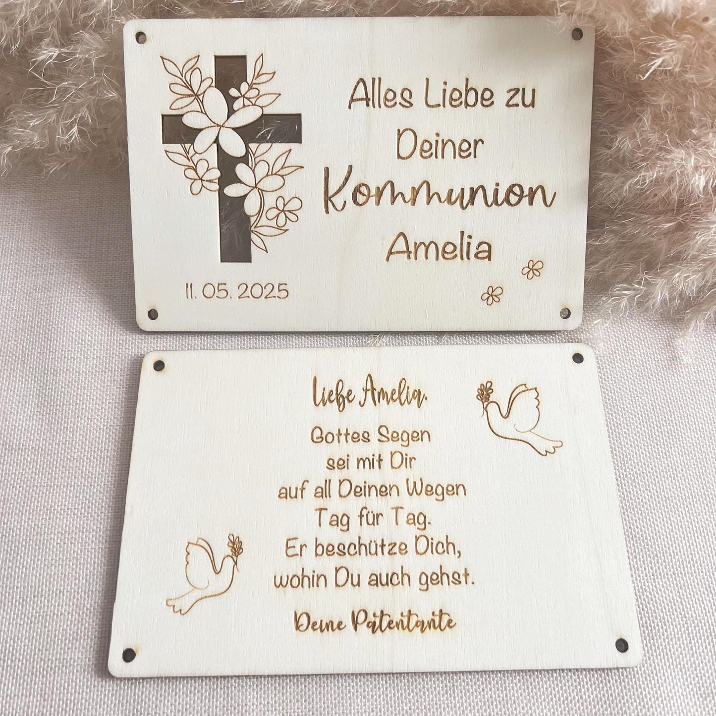 Geschenkkarte zur Kommunion - Kreuz - Lasergravur