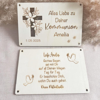 Geschnekkarte Kommunion Konfirmation Firmung - Kreuz - Lasergraviert