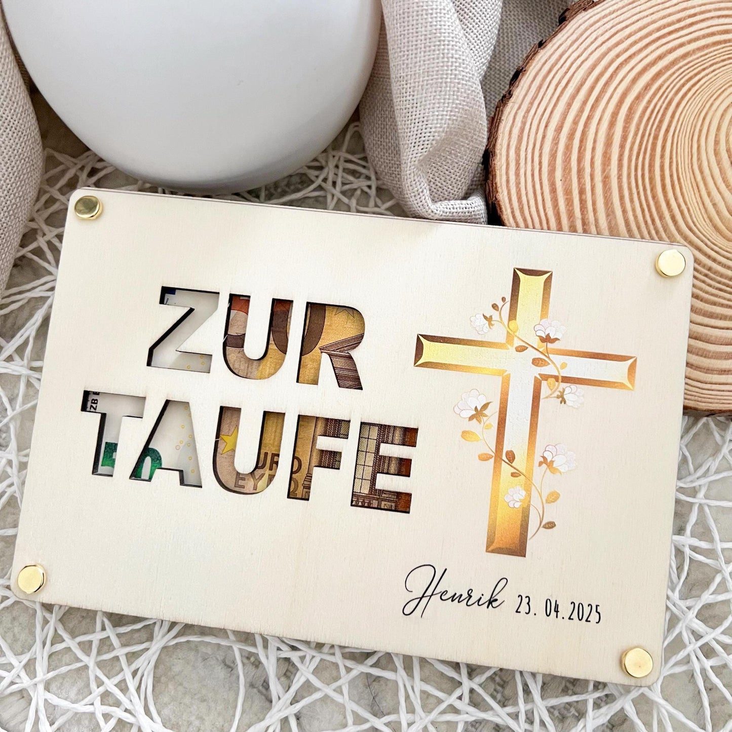 Geschenkkarte zur Taufe - Kreuz - UV-Druck