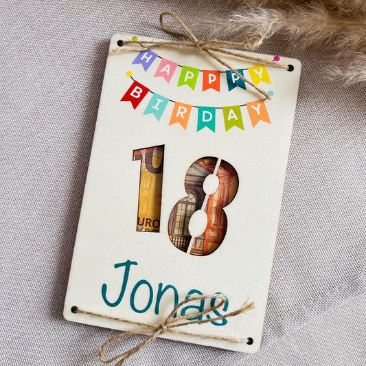 Geburtstagskarte 18 - Happy Birthday Wimpel Hochkant - UV-Druck