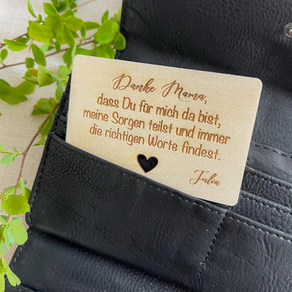 Muttertag Geschenk Visitenkarten für Brieftasche  personalisiertes Muttertagsgeschenk  Lasergravierte Karte aus Linde mit Name