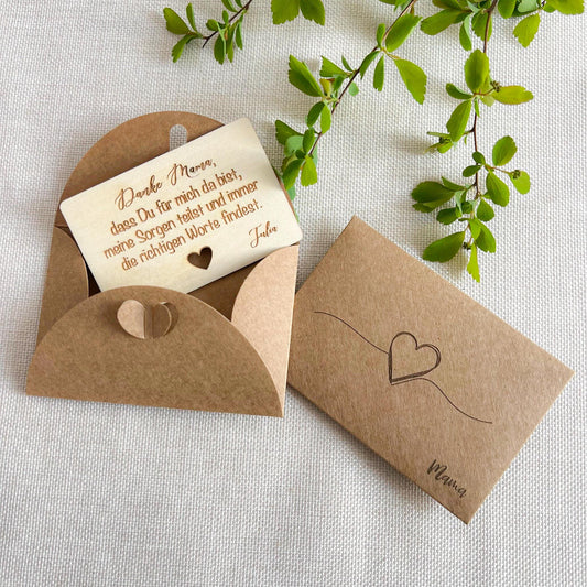 Muttertag Geschenk Visitenkarten für Brieftasche  personalisiertes Muttertagsgeschenk  Lasergravierte Karte aus Linde mit Name