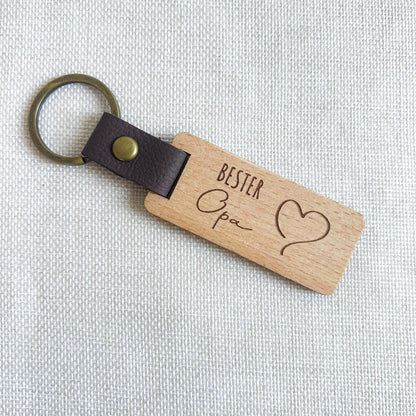 Schlüsselanhänger zum Vatertag für Papa aus Holz - Personalisiert mit Name oder Wunschtext - Bester Papa - Schlüsselanhänger für Opa - Laser