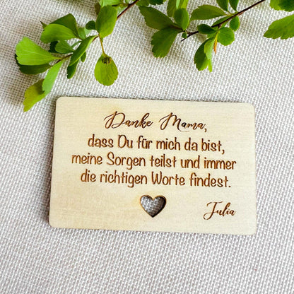 Muttertag Geschenk Visitenkarten für Brieftasche  personalisiertes Muttertagsgeschenk  Lasergravierte Karte aus Linde mit Name
