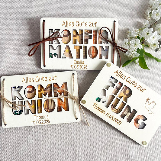 Geschenkkarte Kommunion, Konfirmation, Firmung - Lasergraviert