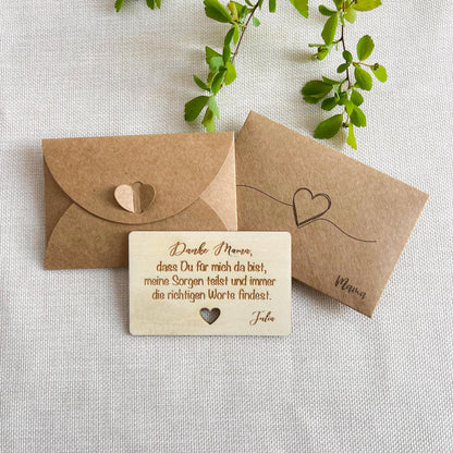 Muttertag Geschenk Visitenkarten für Brieftasche  personalisiertes Muttertagsgeschenk  Lasergravierte Karte aus Linde mit Name
