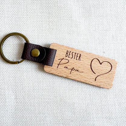 Schlüsselanhänger zum Vatertag für Papa aus Holz - Personalisiert mit Name oder Wunschtext - Bester Papa - Schlüsselanhänger für Opa - Laser