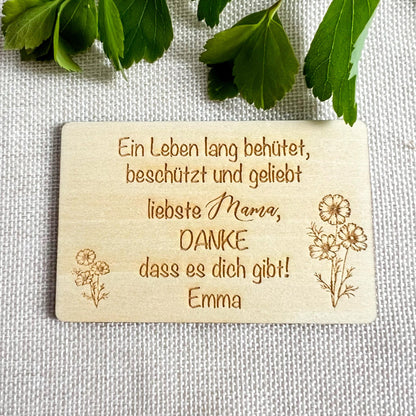 Muttertag Geschenk Visitenkarten für Brieftasche  personalisiertes Muttertagsgeschenk  Lasergravierte Karte aus Linde mit Name