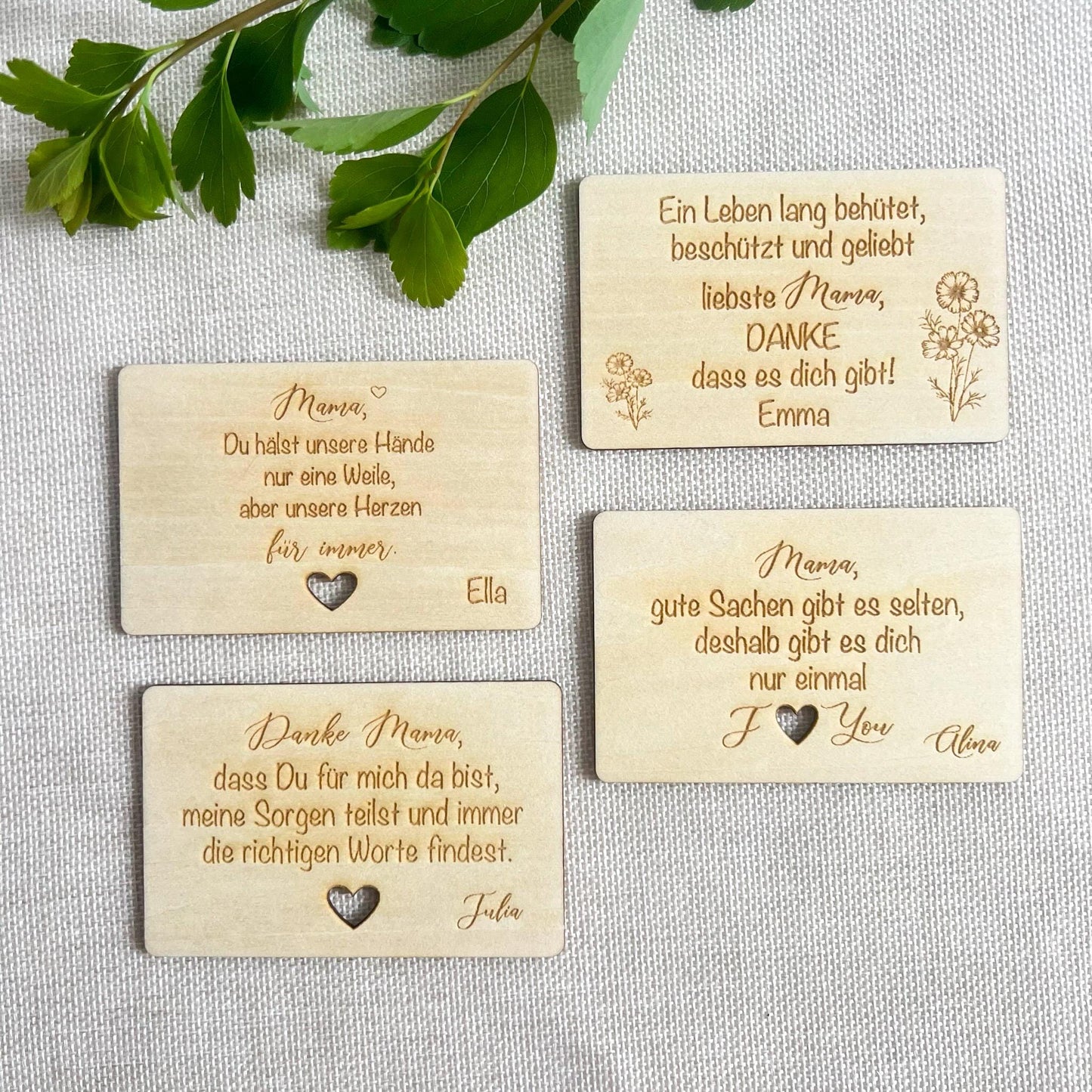 Muttertag Geschenk Visitenkarten für Brieftasche  personalisiertes Muttertagsgeschenk  Lasergravierte Karte aus Linde mit Name