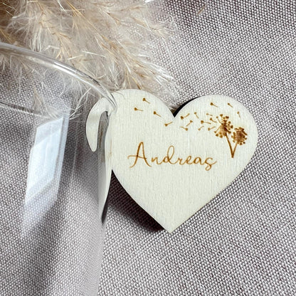 Hochzeit Platzkarten - Personalisiertes Namenschild für Glas - Thischkarten für Hochzeit, Taufe, Kommunion - Motiv Herz