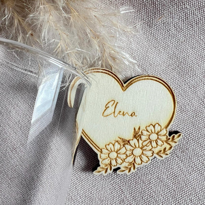 Hochzeit Platzkarten - Personalisiertes Namenschild für Glas - Thischkarten für Hochzeit, Taufe, Kommunion - Motiv Herz
