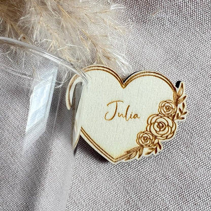 Hochzeit Platzkarten - Personalisiertes Namenschild für Glas - Thischkarten für Hochzeit, Taufe, Kommunion - Motiv Herz