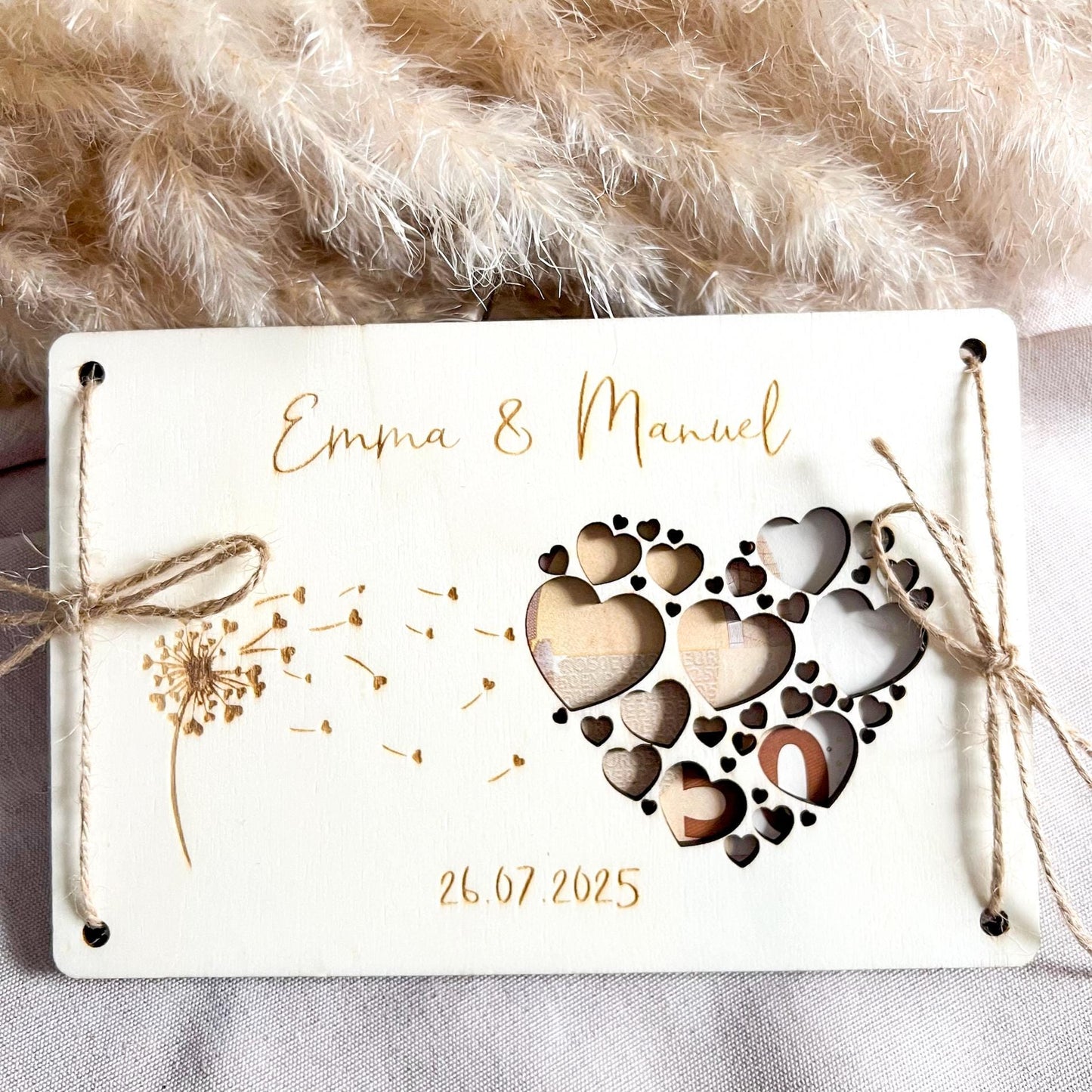 Geschenkkarte Hochzeit - Pusteblume - Lasergraviert