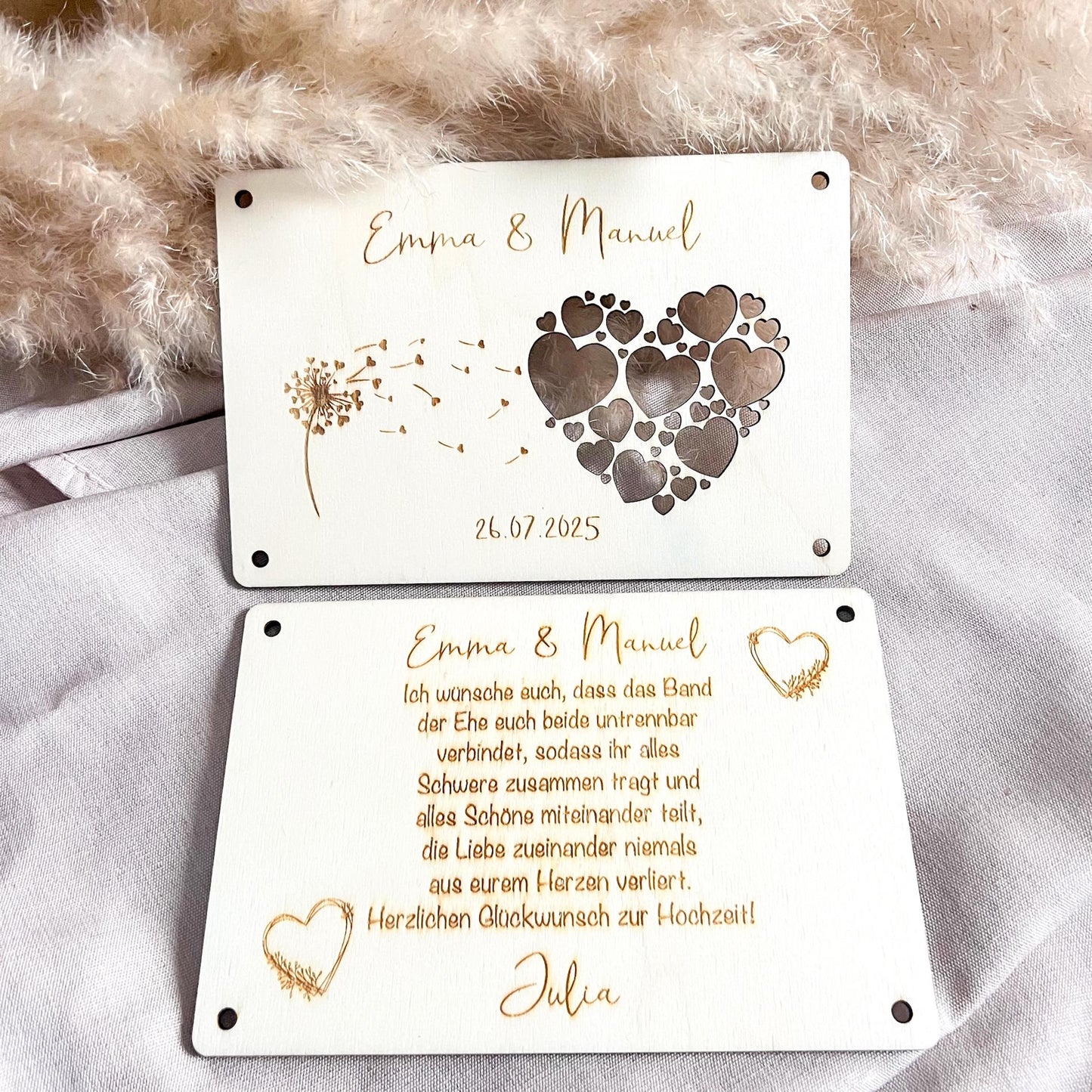 Geschenkkarte Hochzeit - Pusteblume - Lasergraviert