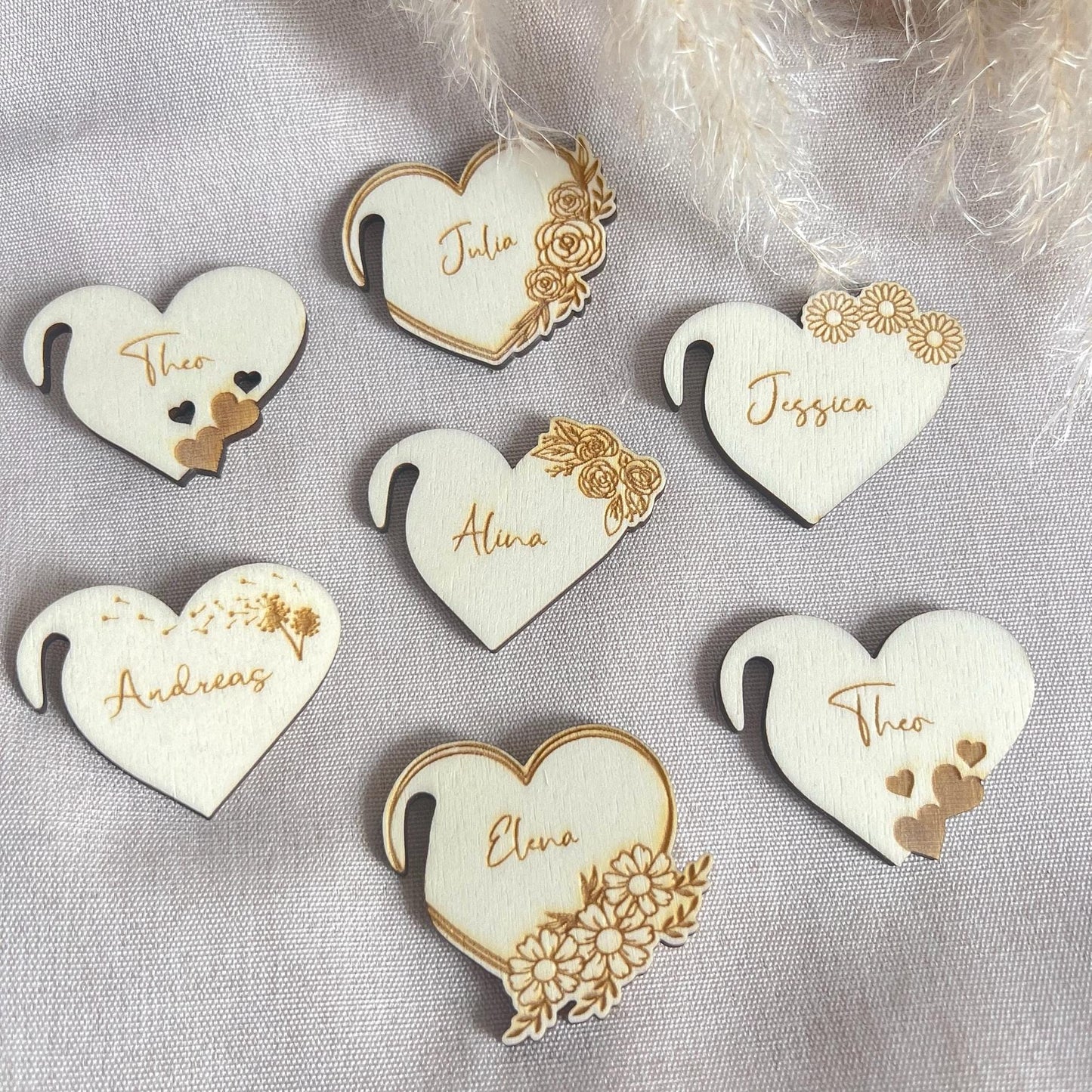 Hochzeit Platzkarten - Personalisiertes Namenschild für Glas - Thischkarten für Hochzeit, Taufe, Kommunion - Motiv Herz
