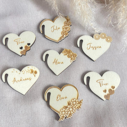 Hochzeit Platzkarten - Personalisiertes Namenschild für Glas - Thischkarten für Hochzeit, Taufe, Kommunion - Motiv Herz