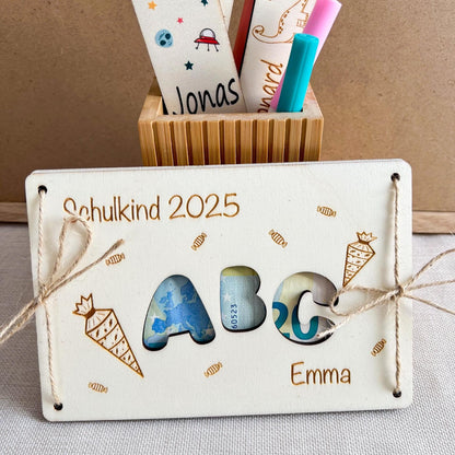 Geschenkkarte Einschulung - ABC - Lasergraviert