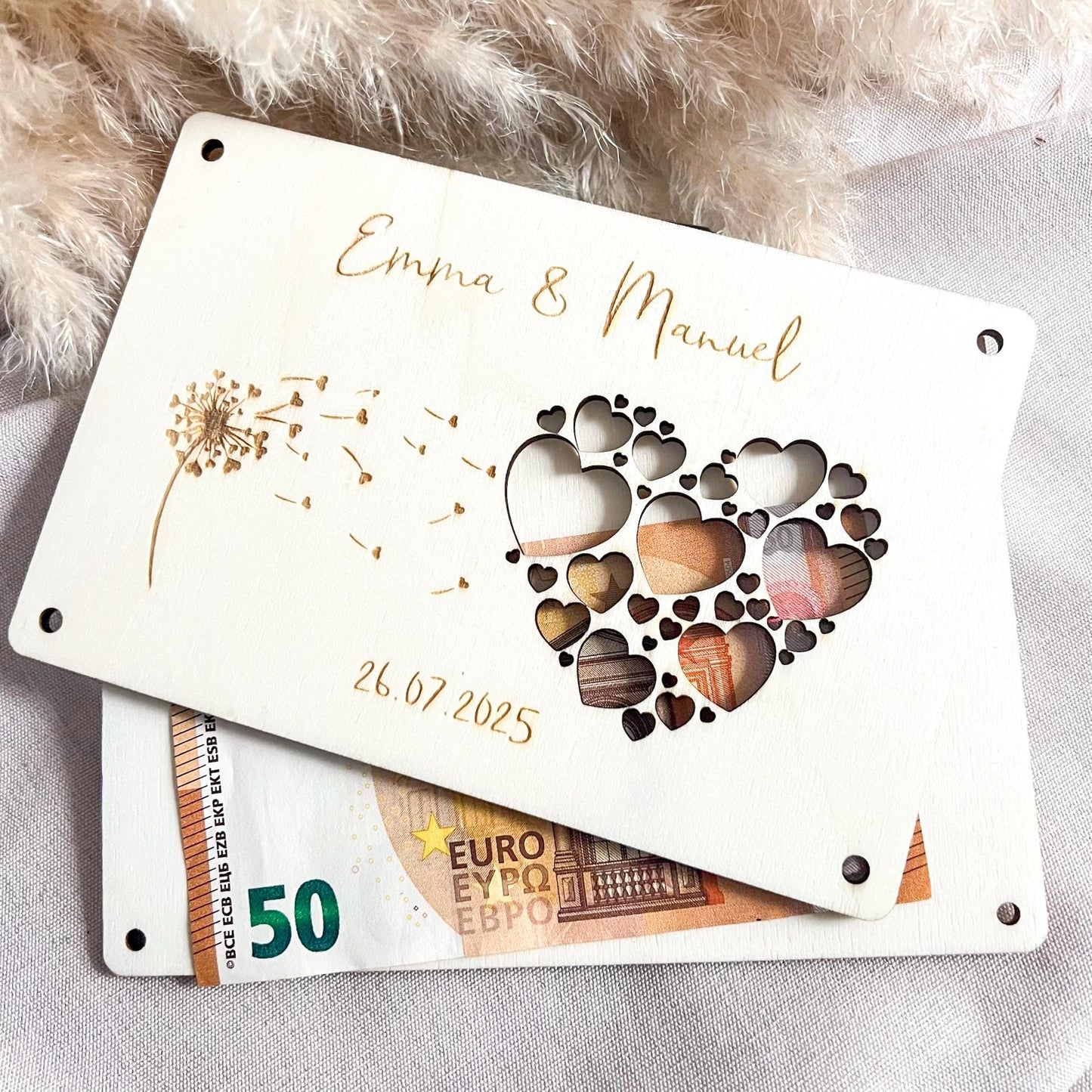Geschenkkarte Hochzeit - Pusteblume - Lasergraviert