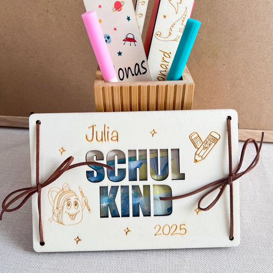 Geschenkkarte Einschulung - Schulkind - Lasergraviert