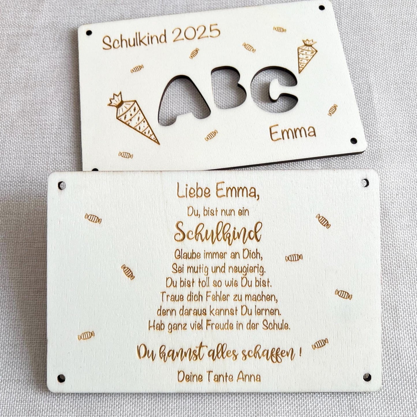 Geschenkkarte Einschulung - ABC - Lasergraviert