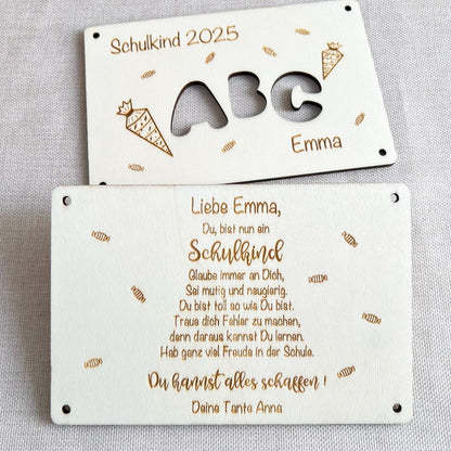 Geschenkkarte Einschulung - ABC - Lasergraviert