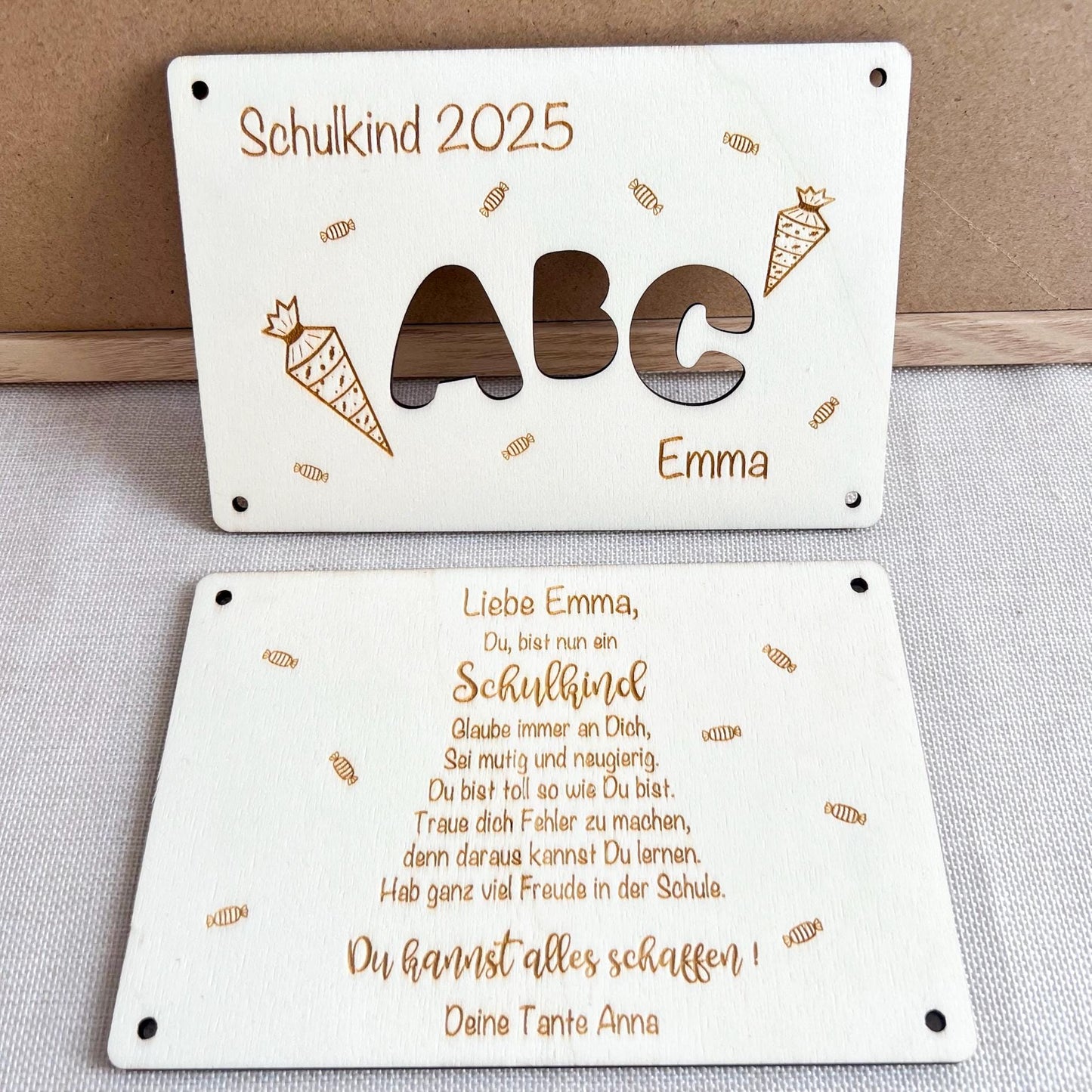 Geschenkkarte Einschulung - ABC - Lasergraviert