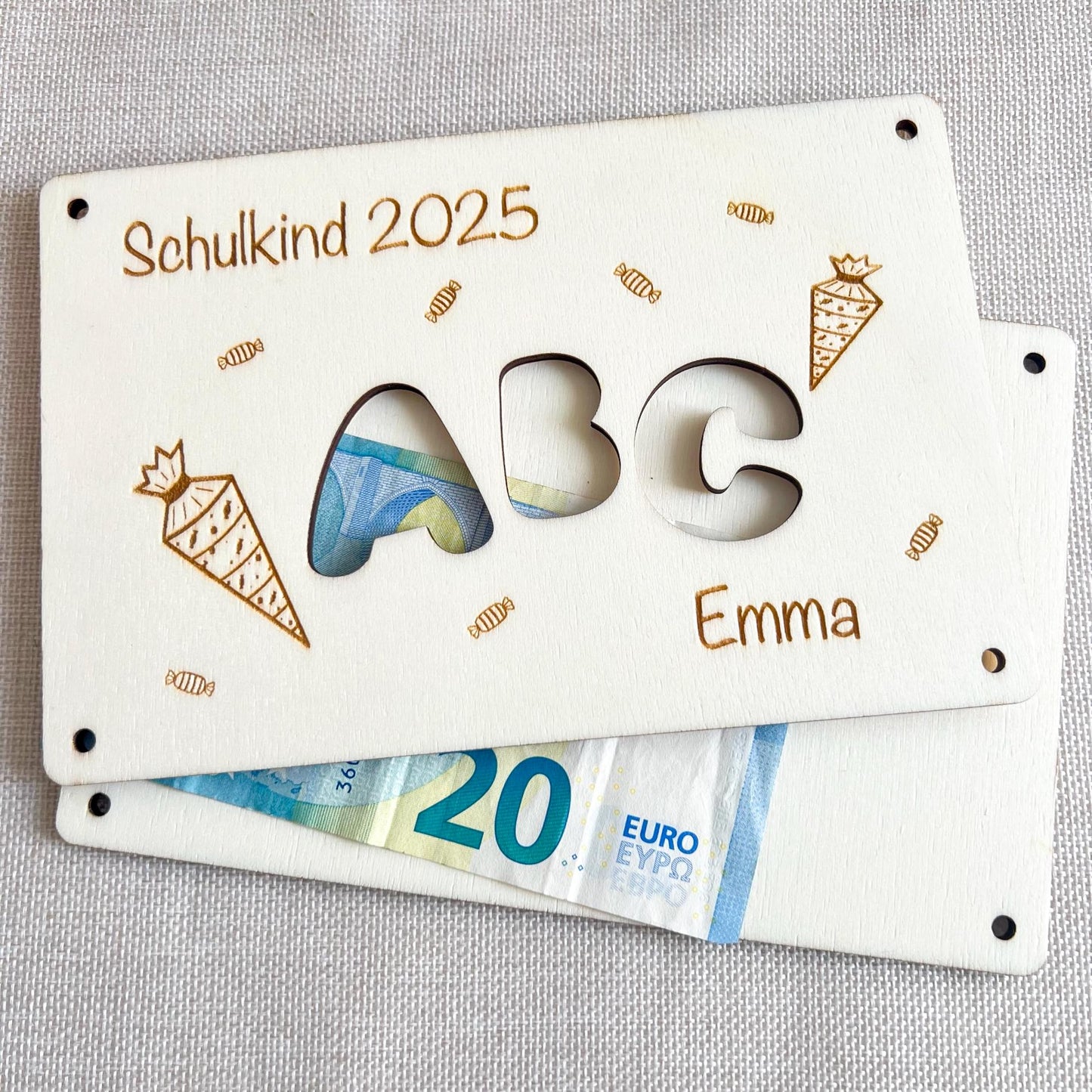 Geschenkkarte Einschulung - ABC - Lasergraviert