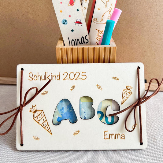 Geschenkkarte Einschulung - ABC - Lasergraviert
