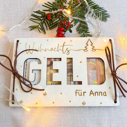Geldgeschenk Weihnachten personalisierte Holzkarte | Weihnachtskarte aus Holz mit Name | Geschenkidee Weihnachten   Motiv 2