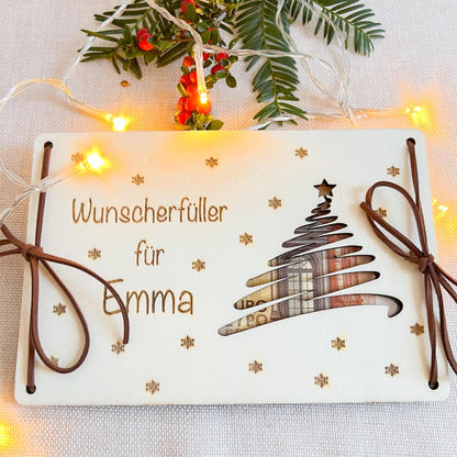 Geldgeschenk Weihnachten personalisierte Holzkarte | Weihnachtskarte aus Holz mit Name | Geschenkidee Weihnachten   Motiv 2